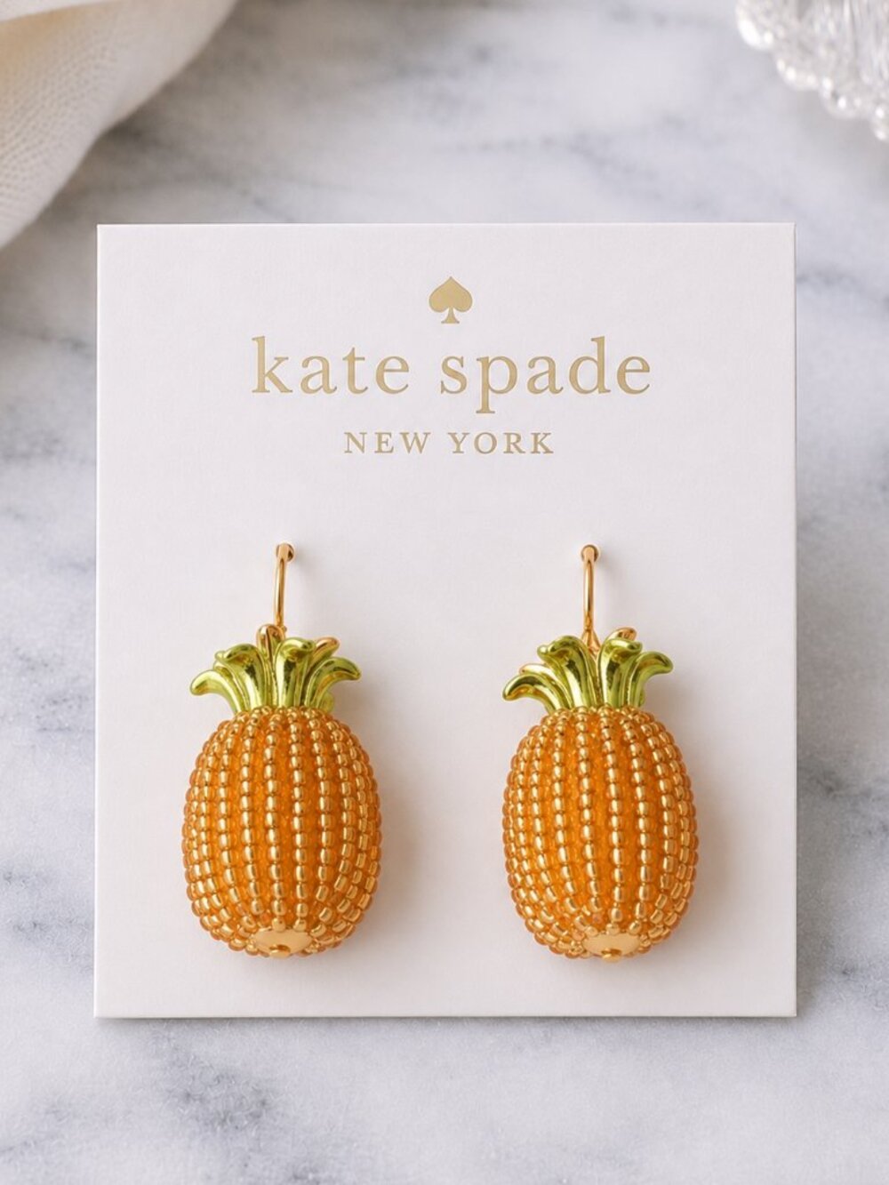 Kate Spade Pineapple Drop Earrings Gold Tropical Fruit Statement Dangle🍍